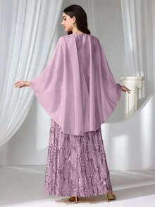 Coutiva 女款亮片披肩式正式晚禮服洋裝（重工裝飾） - 西瓜粉 - 查看 3