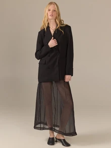 KÆRIA Hus Belted Double-Breasted Tuxedo Blazer - Crepe Suiting - Black - Tailored, Office, Elegant Classy Business Professional, Summer - Black - View 8