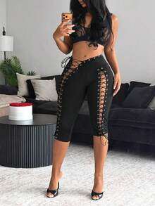 Mistrie Lace Up Front Leggings - Black - View 1