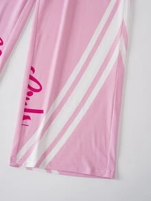 THE POWERPUFF GIRLS X SHEIN Tween Girl Cartoon Print Round Neck T-Shirt And Loose Pants Set - Pink - View 6