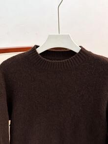 Muvela Contrast Trim Drop Shoulder Sweater Brunch Daily Brown And Cream Autumn Minimalist Casual - Brown - View 5