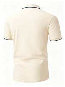 Calvornis Plus Horse Pattern Contrast Trim Polo Shirt - Beige - View 2