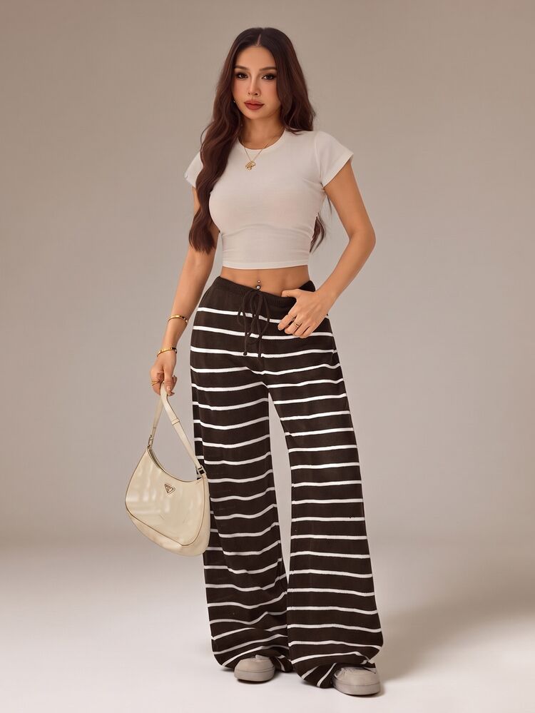SHEIN Tall بناطيل ثقيلة نسائية - بني - مشاهدة 6