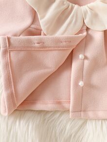SHEIN 2件組女嬰上衣與內搭褲套裝，甜美粉色與白色，波浪邊蝴蝶結百褶長袖彼得潘領，休閒款生日派對秋季芭蕾公主風穿搭 - 淺粉色 - 查看 6