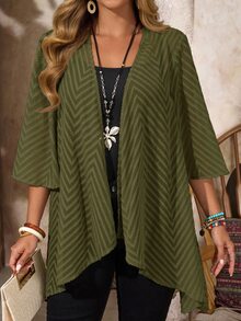 EMERY ROSE Abrigo de Jacquard de Talla Grande con Frente Abierto - Verde militar - Ver 3