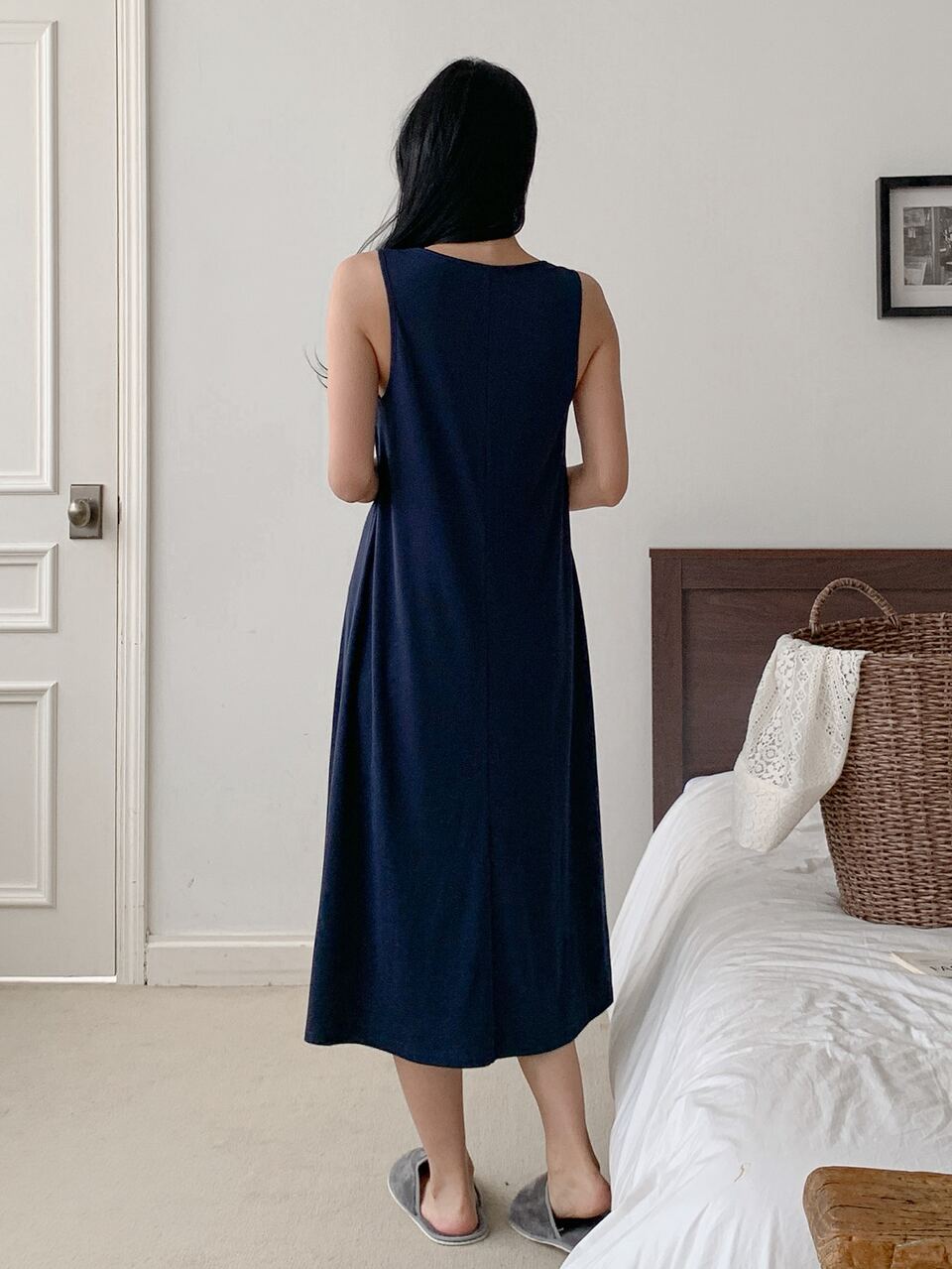 Women's Summer Minimalist Solid Color Knit Loungewear Dress, Suitable For Outdoor Wear