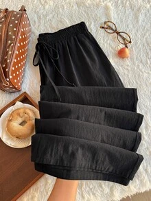 Comfortcana Plus Size Casual Black Textured 9-Length Pants - Black - View 3