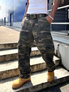 GALLERY FADE Men Camo Print Straight Leg Jeans Without Belt - Army Green - View 6