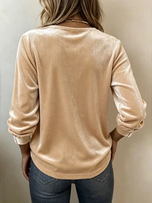 SHEIN Solid Twist Front Asymmetrical Neck Tee Dinner Office Dinner Beige Autumn Mature Elegant Mature - Khaki - View 2
