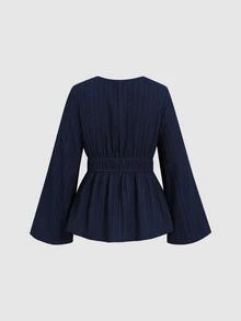 SHEIN EZwear 純色前綁帶深V領襯衫 - 藏蓝色 - 查看 2
