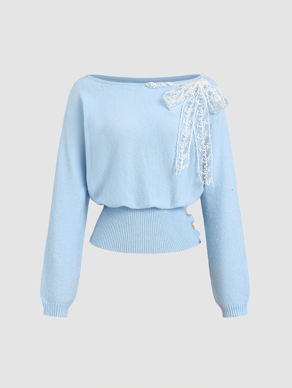 Sweetra Lace Tie Detail Batwing Sleeve Sweater