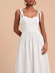Travachic Tie Shoulder Solid Bustier Cami Dress - White - View 3