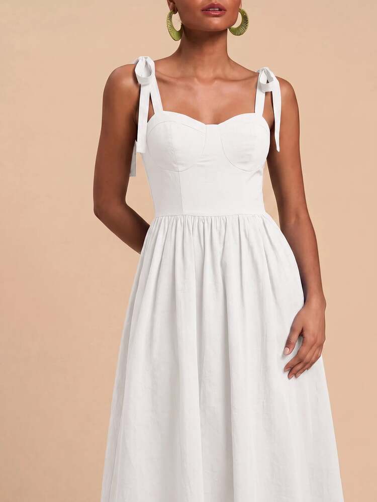 Travachic Tie Shoulder Solid Bustier Cami Dress - White - View 3