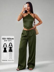 SHEIN PETITE 女士兩件套 - 軍綠色 - 查看 3