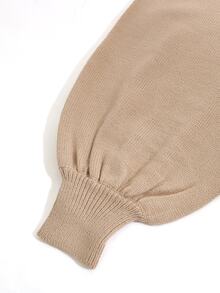 GlowEve Set Cardigan Rajut Kabel Polos dengan Bahu Longgar dan Resleting serta Celana Rajut dengan Potongan Meruncing - Unta - View 7