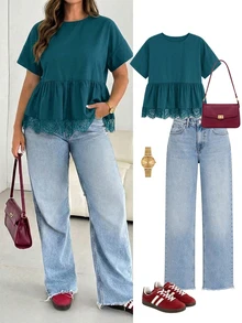 SHEIN Essnce Plus Size Blouses - Dark Green - View 7