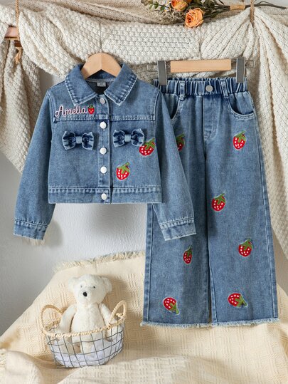SHEIN ChillGRL Young Girls Denim Two-Piece Outfits