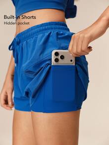 OutZeal Contrast Mesh Drawstring Waist Sports Shorts - Royal Blue - View 4