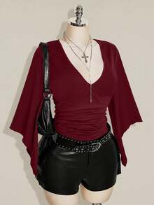 SHEIN ICON 大碼女士上衣 - 酒紅色 - 查看 7