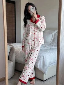 Napfluff Contrast Trim Heart Print PJ Set - Multicolor - View 1
