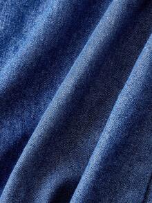 Balvessa Gaun Denim dengan Leher Berlekuk, Lengan Gulung, dan Belahan di Bagian Bawah. - Biru - View 6