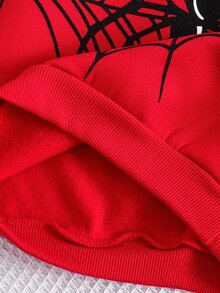 SHEIN 小男孩蜘蛛網印花連帽衛衣與貓抓牛仔褲 - 彩色 - 查看 10