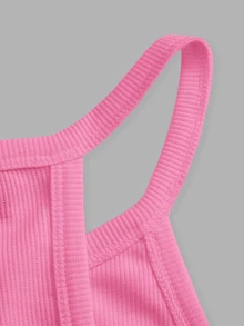 Slaydiva 2026 Primavera/Verano Nuevo Casual Básico Versátil Blanco Liso Acanalado Cuello Redondo Espalda de Corredor - Rosa vieja - Ver 4