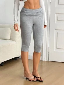 SHEIN Tall High Waist Ruched Skinny Pants - Grey - View 5
