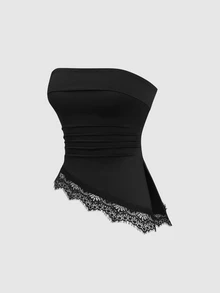 Sweetra 2pcs Lace Trim Ruched Tube Top - Multicolor - View 4