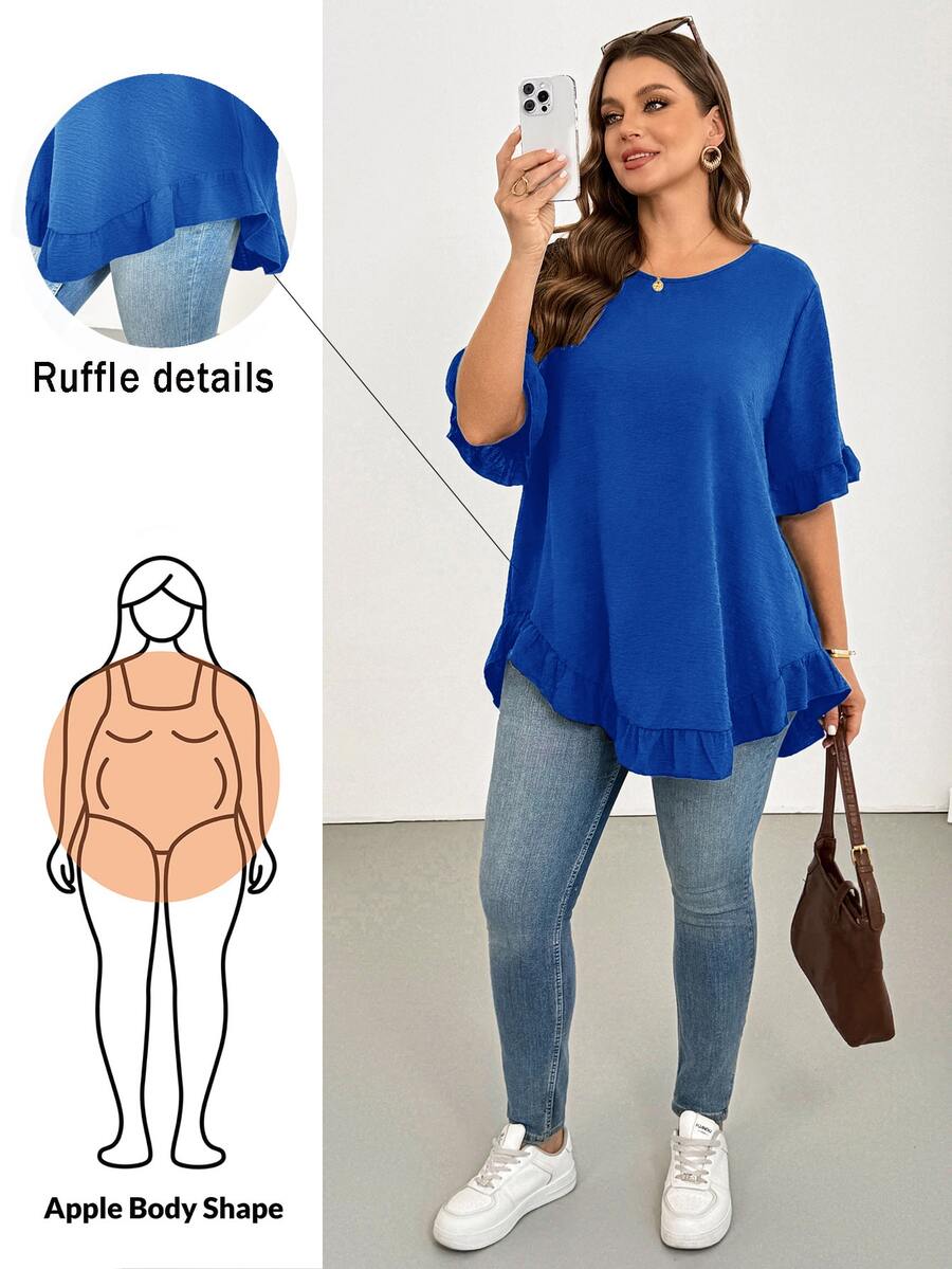 Shapeblank Plus Size Blouses - Royal Blue - View 1