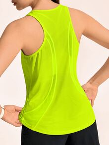 Exploreva Women Neon Lime Mesh Insert Outdoor Tank Top - Green - View 5