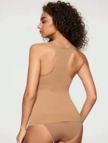 SHAPORA 1pc Women's Simple Pleated Shaping Tank Top - Apricot - View 2