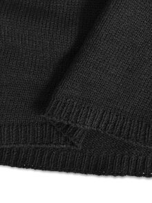 SHEIN Contrast Lace Asymmetrical Shoulder Drop Shoulder Sweater - Black - View 8