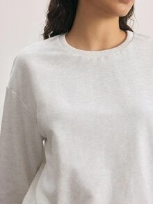 Ocili Solid Drop Shoulder Lounge Top - Light Grey - View 6