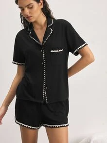 Ocili Contrast Binding Pocket Front PJ Set - Black - View 6