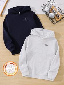 SHEIN 青少年男孩 2件組盲盒休閒手寫字母印花連帽衛衣，適合返校與外出穿著 - 彩色 - 查看 4