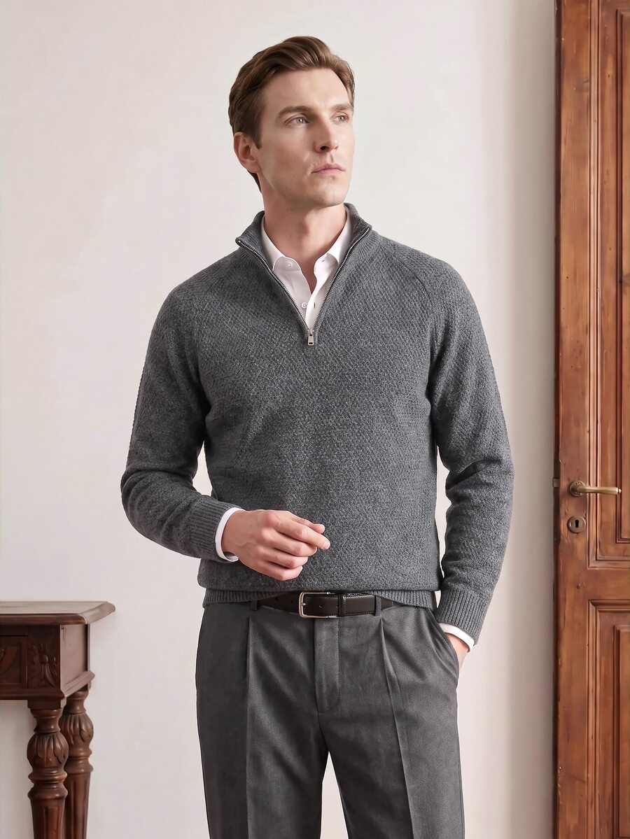 Manfinity CityGents Suéter de manga raglán de color sólido para hombre - Gris Oscuro - Ver 1