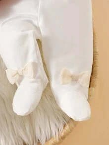 SHEIN 2件組女嬰上衣與內搭褲套裝，甜美粉色與白色，波浪邊蝴蝶結百褶長袖彼得潘領，休閒款生日派對秋季芭蕾公主風穿搭 - 淺粉色 - 查看 7