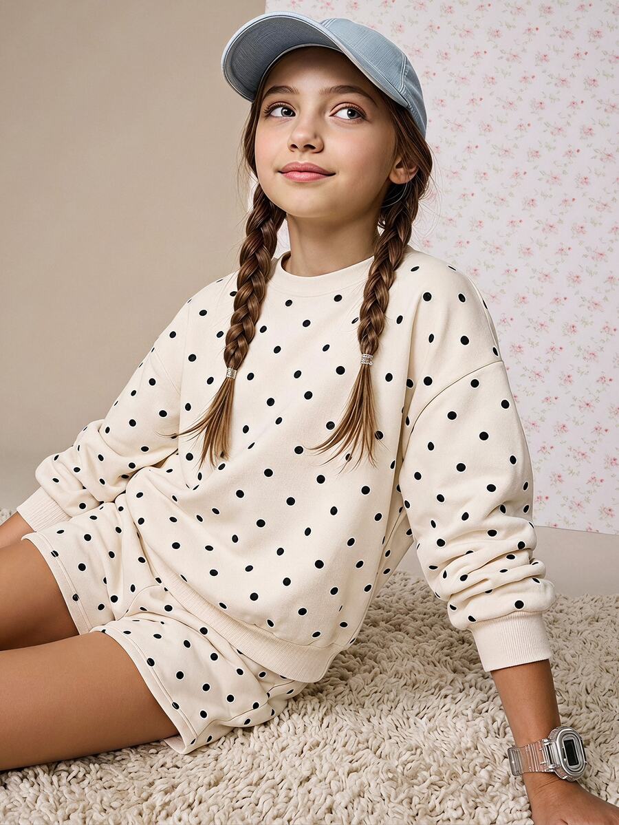 Young Girl Polka Dot Drop Shoulder Pullover - Multicolor - View 1