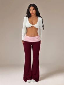 SHEIN PETITE Women Pants - Burgundy - View 4