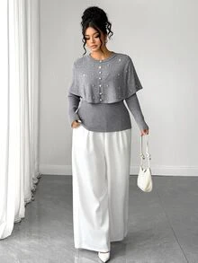 Elenzga Plus Size Sweaters - Grey - View 4