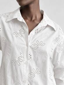 Ontre Floral Embroidery Button Front Shirt - White - View 5
