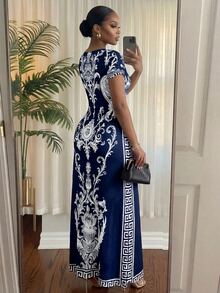 SHEIN Lady 大尺碼深藍色夏季優雅正式晚宴洋裝 - 藏蓝色 - 查看 2