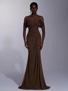 Elitara Women Formal & Evening Dresses - Coffee Brown - View 1