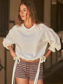 WESTFADE Sudadera Oversize de Manga Larga con Volantes y Lazos Laterales - Blanco - Ver 4