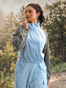 Exploreva Women's Colorblock Zipper Casual Versatile Daily Outdoor Jacket - Baby Blue - View 5
