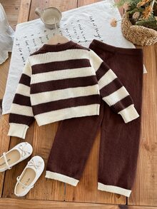 SHEIN 女童（小）毛衣套裝 - 棕色 - 查看 2