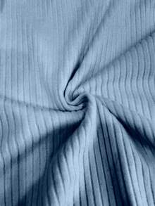 Franclia Solid Button Detail Asymmetrical Neck Tee - Blue - View 4