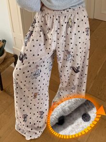 TOM AND JERRY X DAZY Polka Dot And Cartoon Graphic Fuzzy Sleep Pants - Khaki - View 1