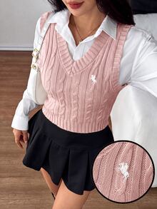SHEIN PETITE 女士毛衣馬甲 - 藕粉色 - 查看 1
